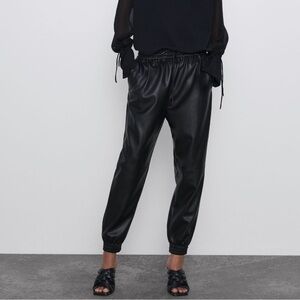 Zara black faux leather jogger trousers size XS